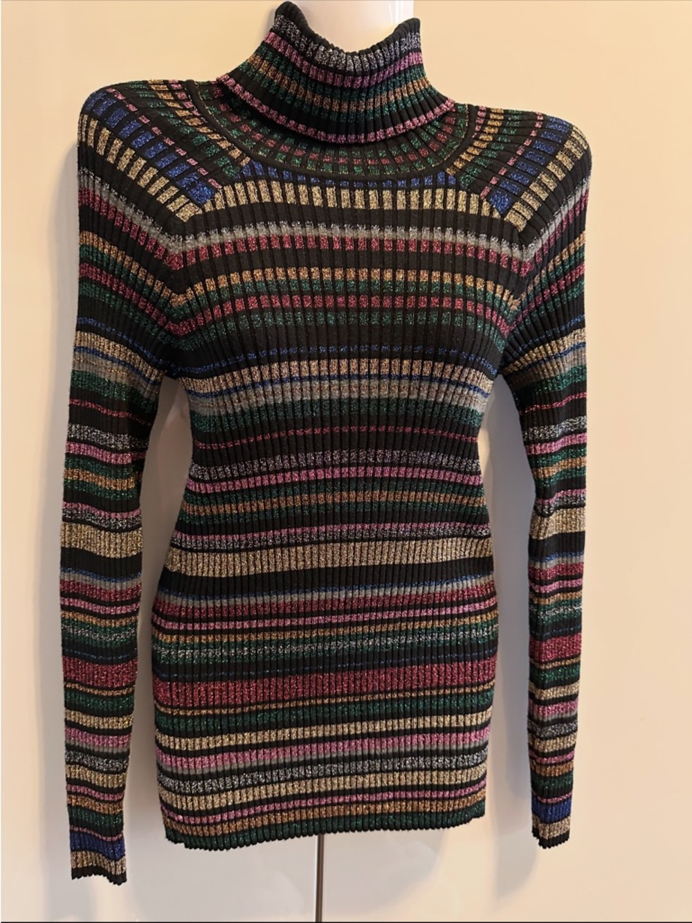 Milly Black Metallic Pink and Green Knit Top